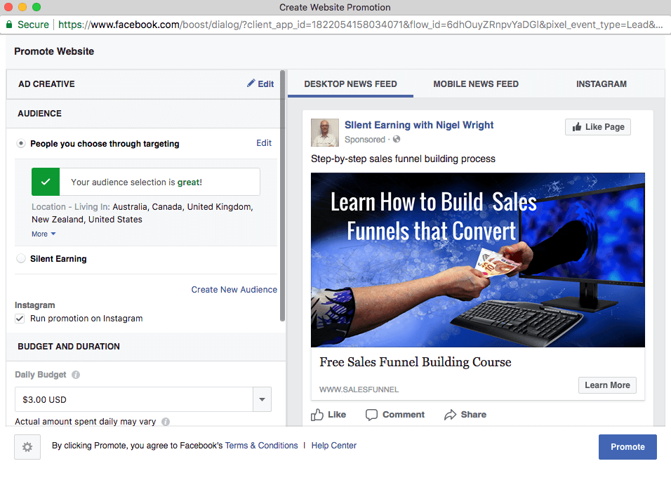 Facebook Ad editor, Leadpages, Custom Audiences